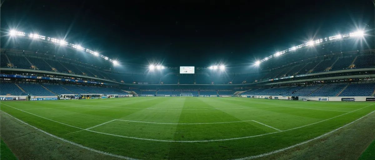 体育场灯光下的足球赛场